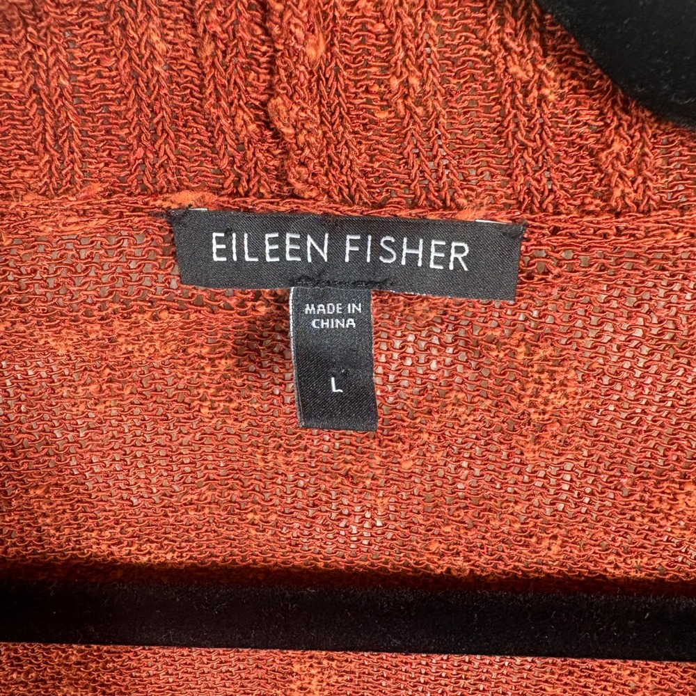 Eileen Fisher Linen Blend Open Front Cardigan Large Burnt Orange Classic Mature - Picture 4 of 8